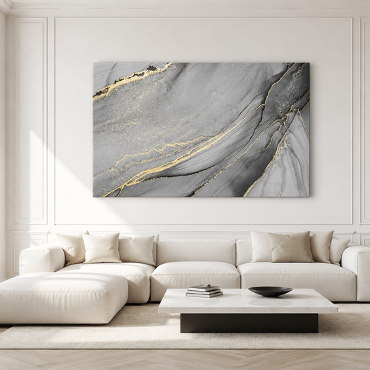 Abstract Marble Canvas Wall Art Grey Gold Modern Luxury Wall Decor