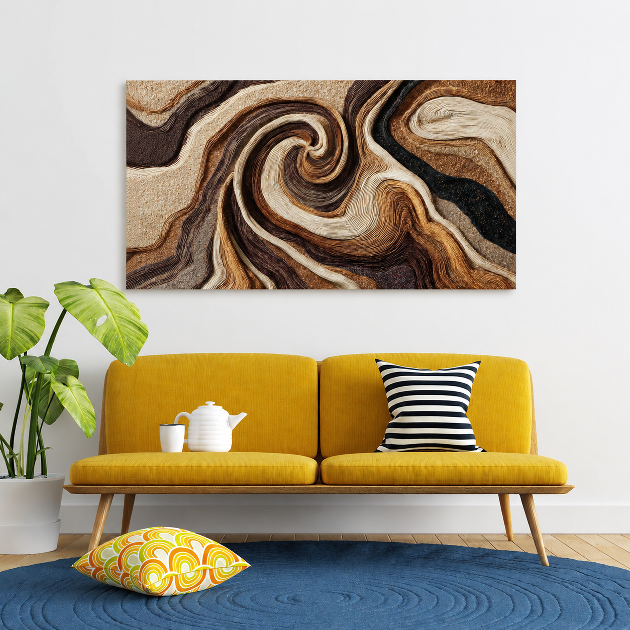 Brown Abstract Swirl Canvas Wall Art Modern Textured Wall Decor