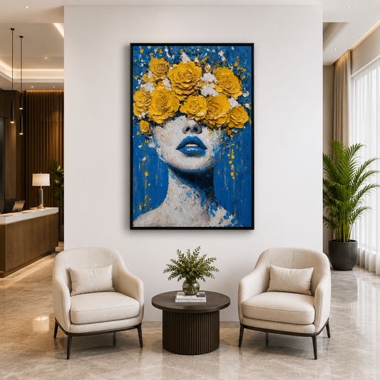 Blue Floral Woman Canvas Wall Art