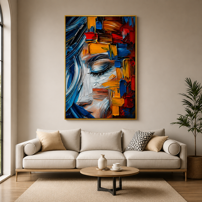Abstract Woman Portrait Canvas Wall Art Colorful Modern Face Painting
