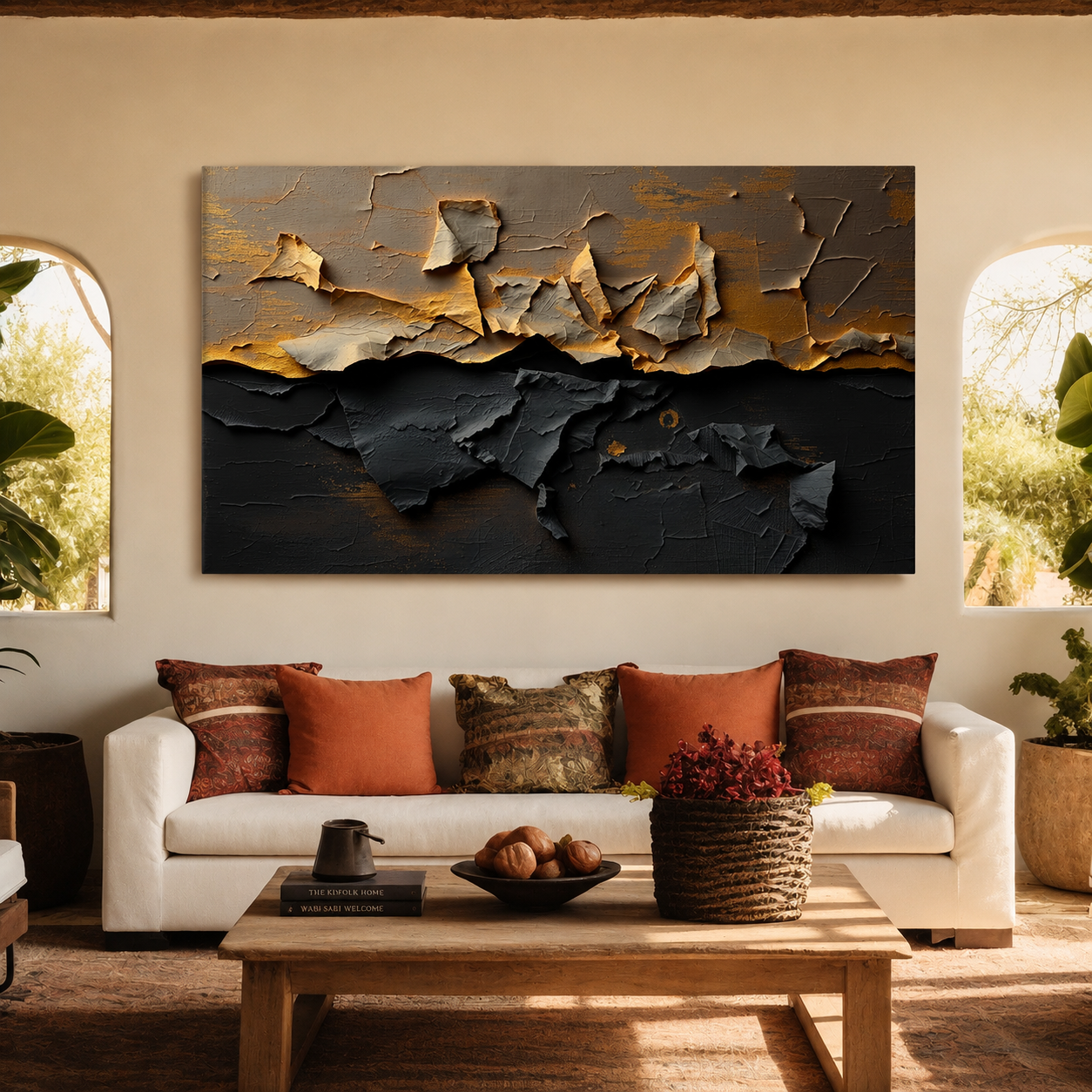 Black Gold Textured Abstract Canvas Wall Art Modern Luxury Painting