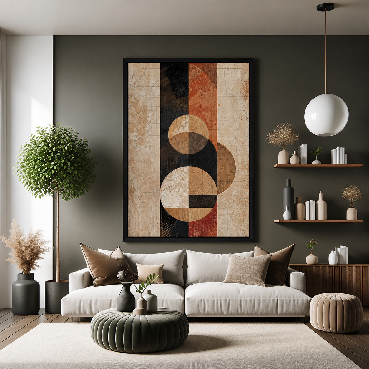 Modern Geometric Abstract Canvas Wall Art Vertical Living Room Decor