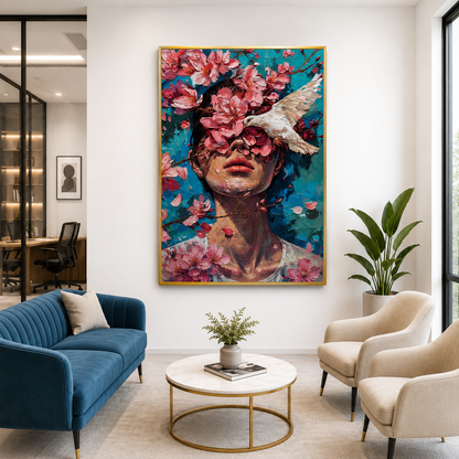 Cherry Blossom Woman Canvas Wall Art