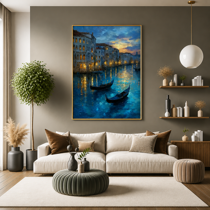 Venice Canal Canvas Wall Art Gondola Evening Cityscape Painting
