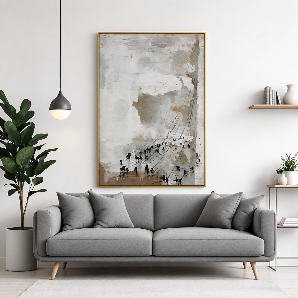 Abstract Cityscape Canvas Wall Art Modern Vertical Painting for Home