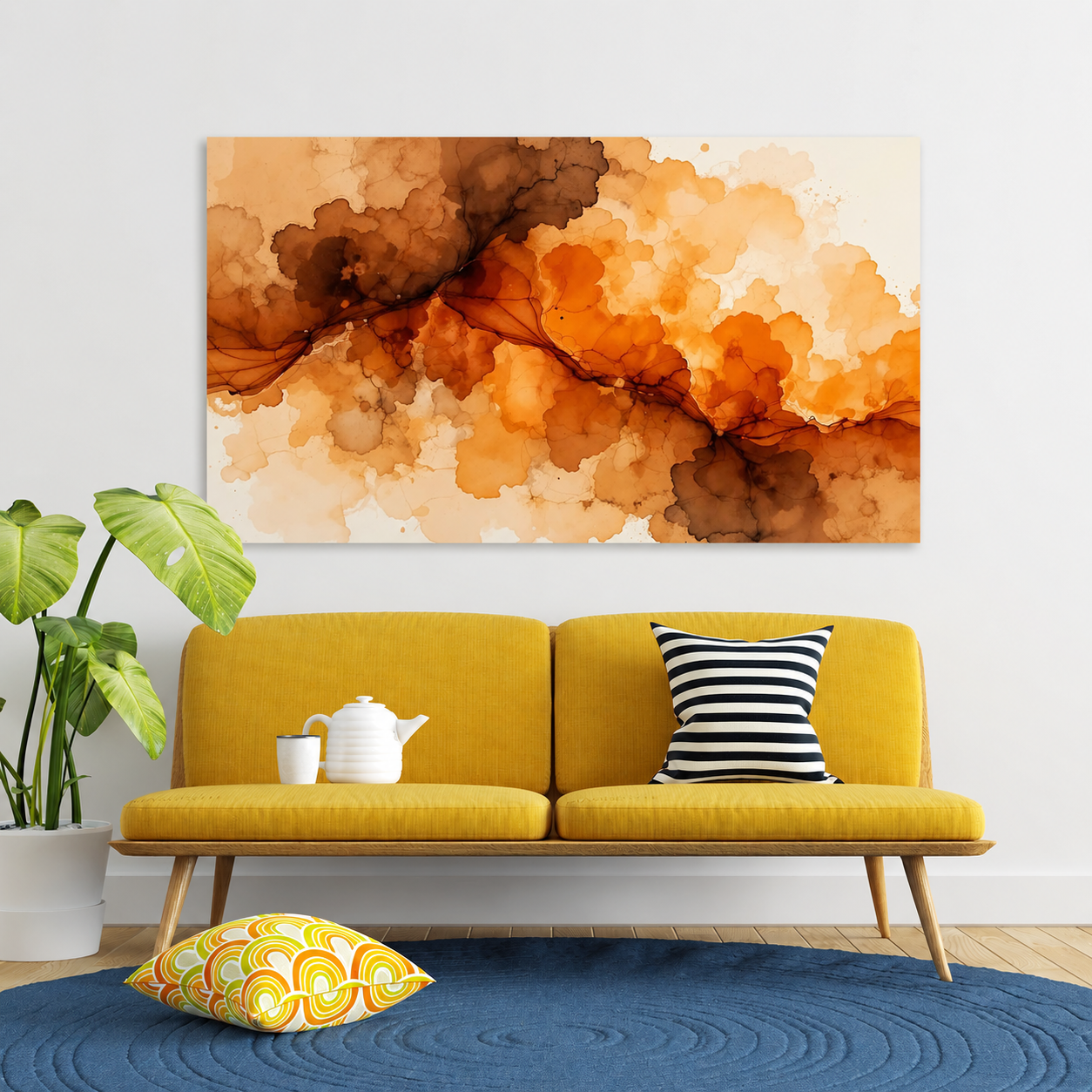 Orange Abstract Watercolor Canvas Wall Art Modern Wall Decor for Living
