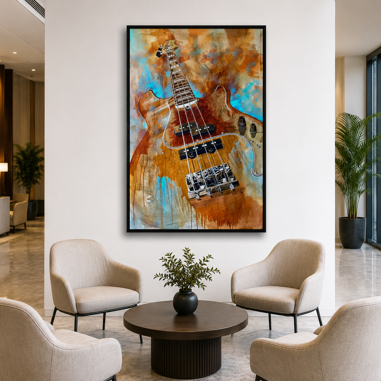 Abstract Bass Guitar Canvas Wall Art