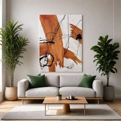 Modern Abstract Canvas Wall Art Brown Beige Contemporary Painting Decor
