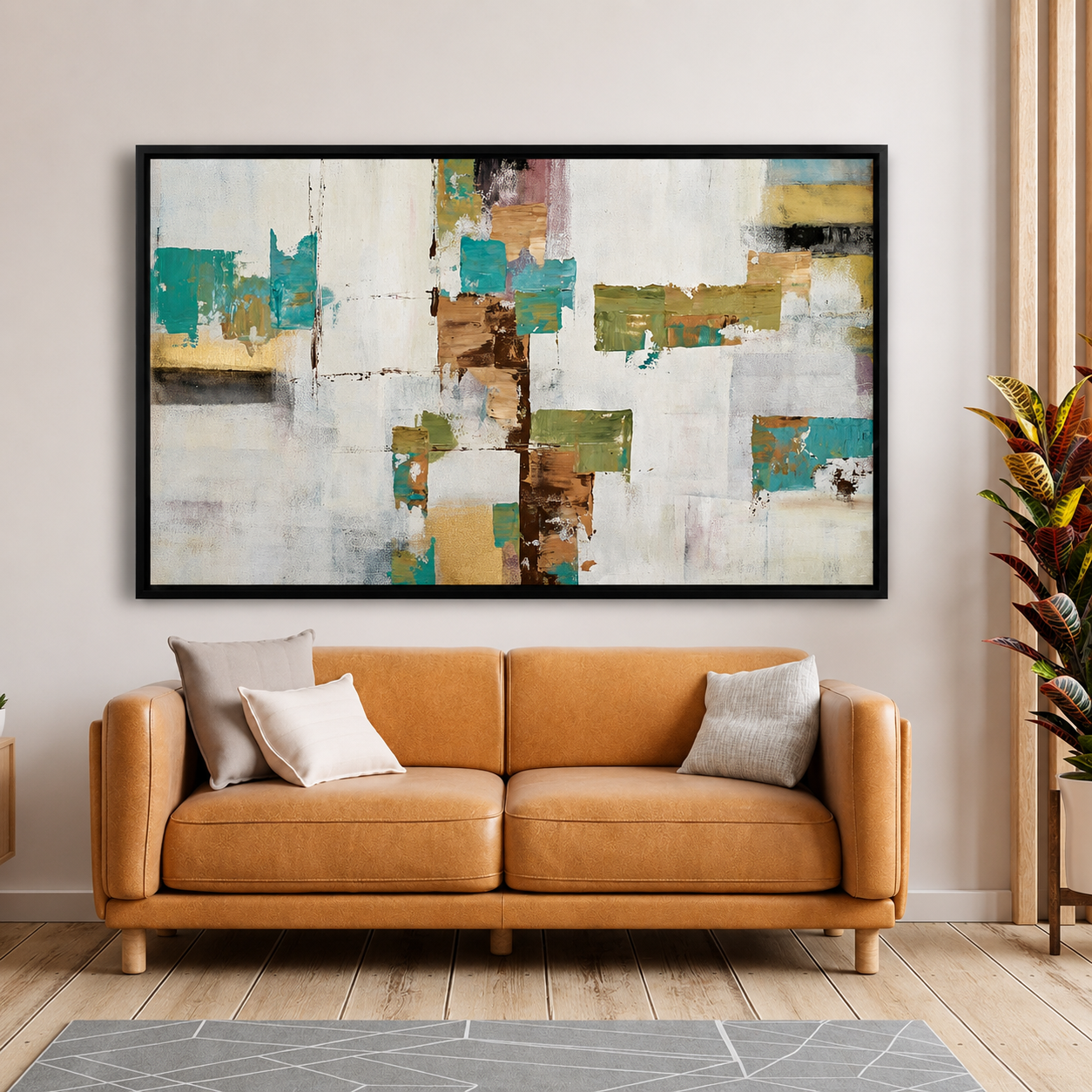 Modern Teal Gold Abstract Canvas Wall Art for Living Room Decor
