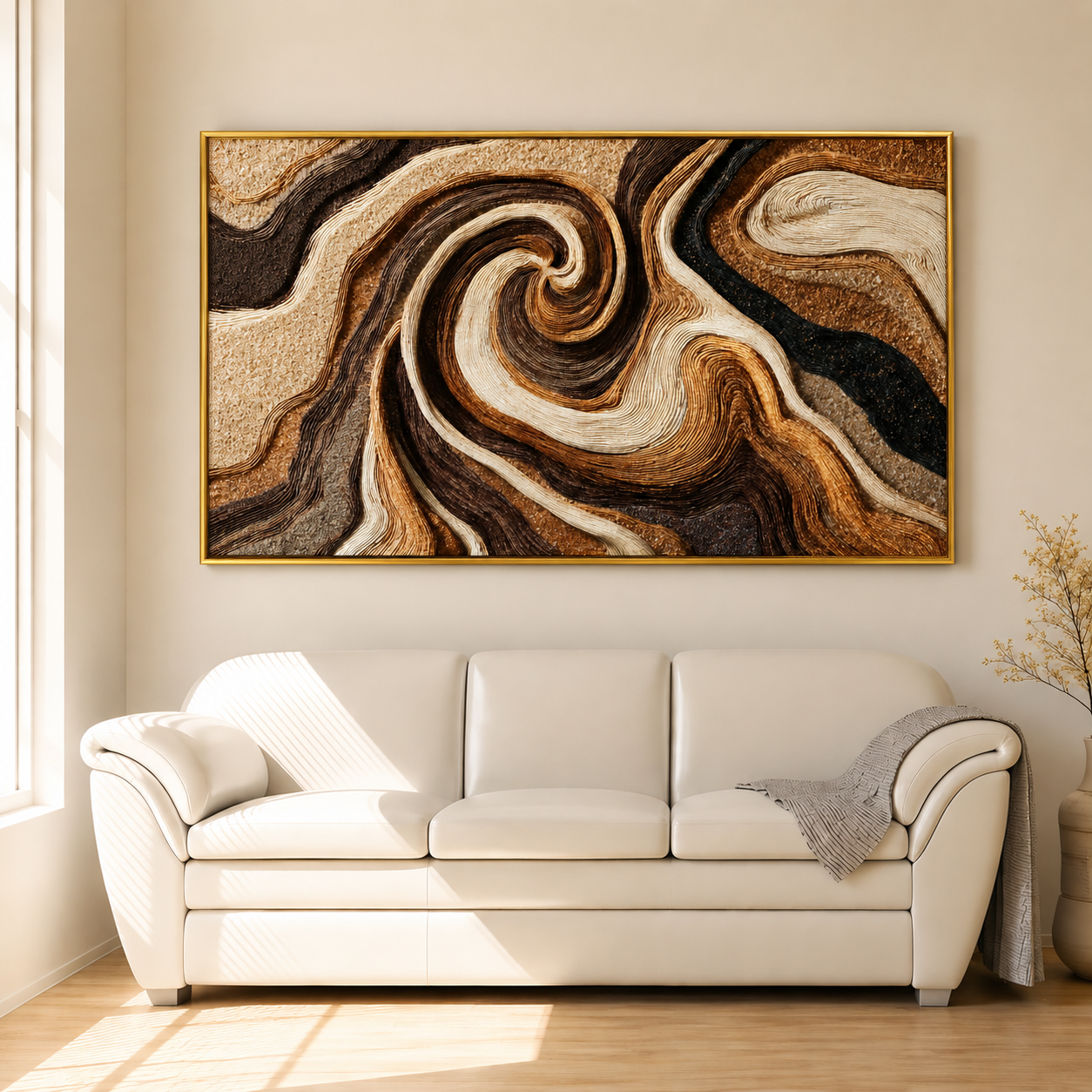 Brown Abstract Swirl Canvas Wall Art Modern Textured Wall Decor