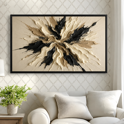 Modern Textured Abstract Canvas Wall Art Neutral Beige Black Painting