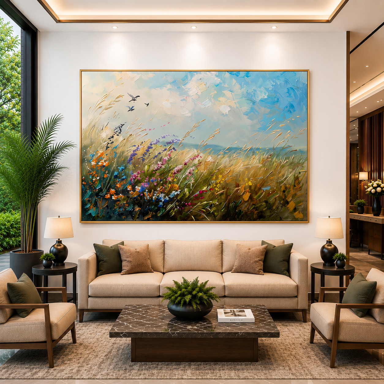 Abstract Wildflower Meadow Canvas Wall Art Modern Nature Painting