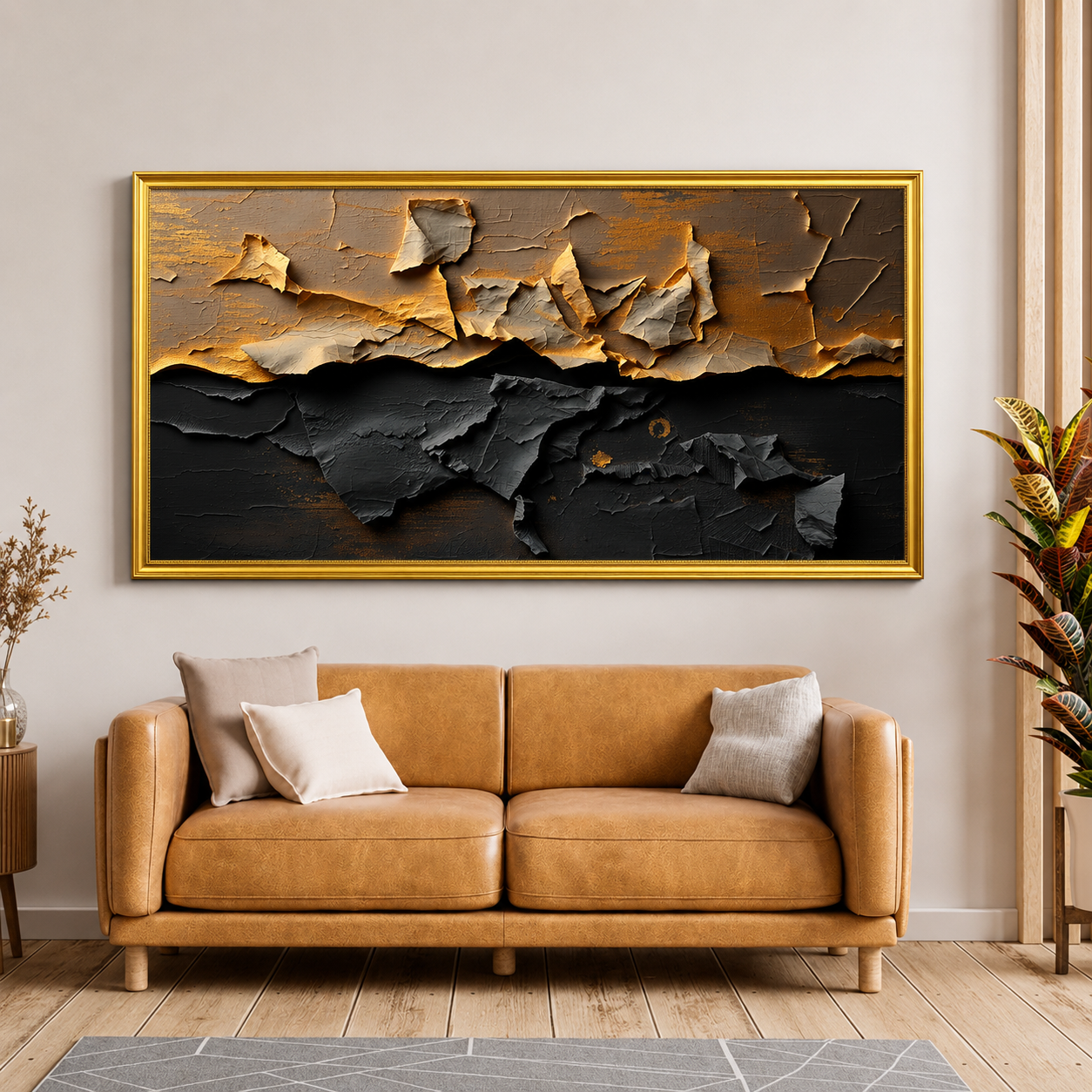 Black Gold Textured Abstract Canvas Wall Art Modern Luxury Painting