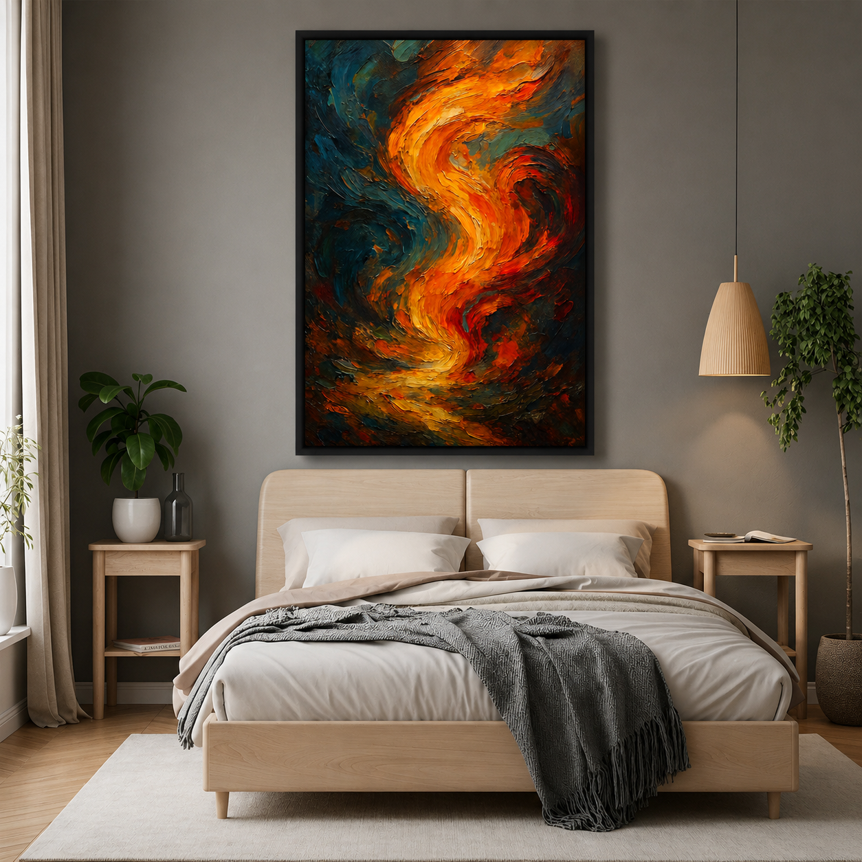 Abstract Fire Flow Canvas Wall Art Modern Vertical Painting Decor
