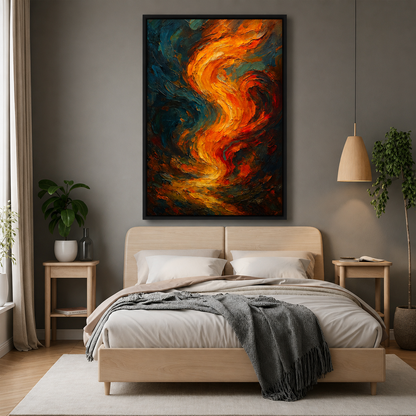 Abstract Fire Flow Canvas Wall Art Modern Vertical Painting Decor