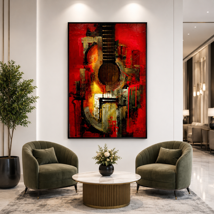 Abstract Red Guitar Canvas Wall Art