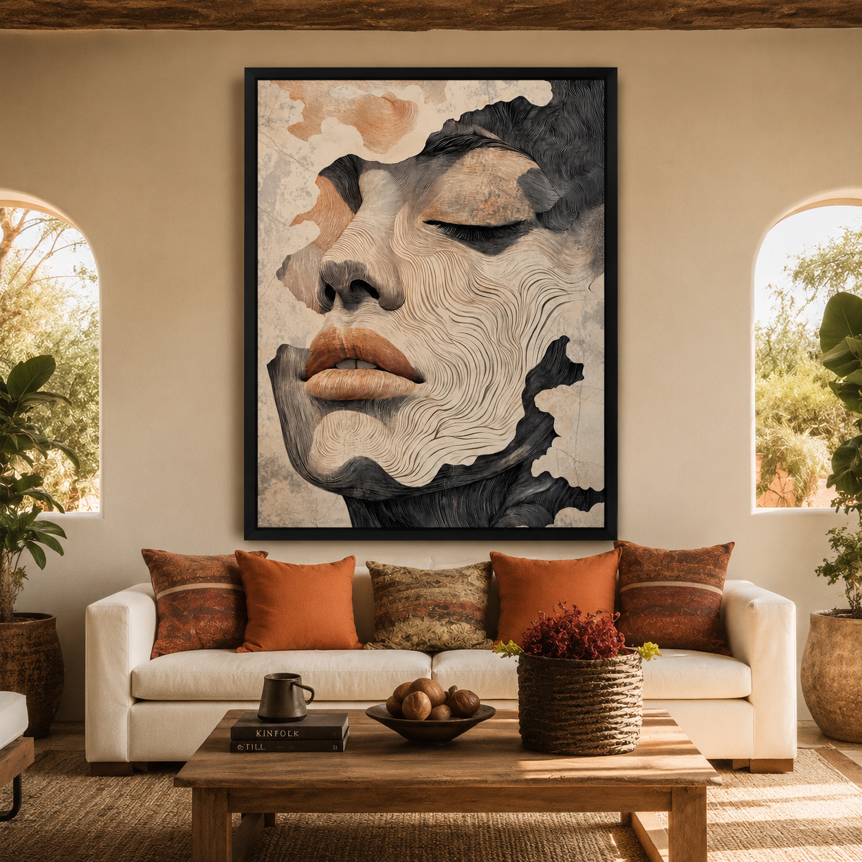 Abstract Woman Face Canvas Wall Art Modern Portrait Painting Decor