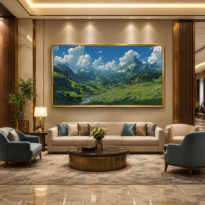 Majestic Mountain Valley Panorama Canvas Wall Art for Home Decor