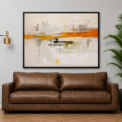 Orange White Abstract Canvas Wall Art for Modern Living Room Decor