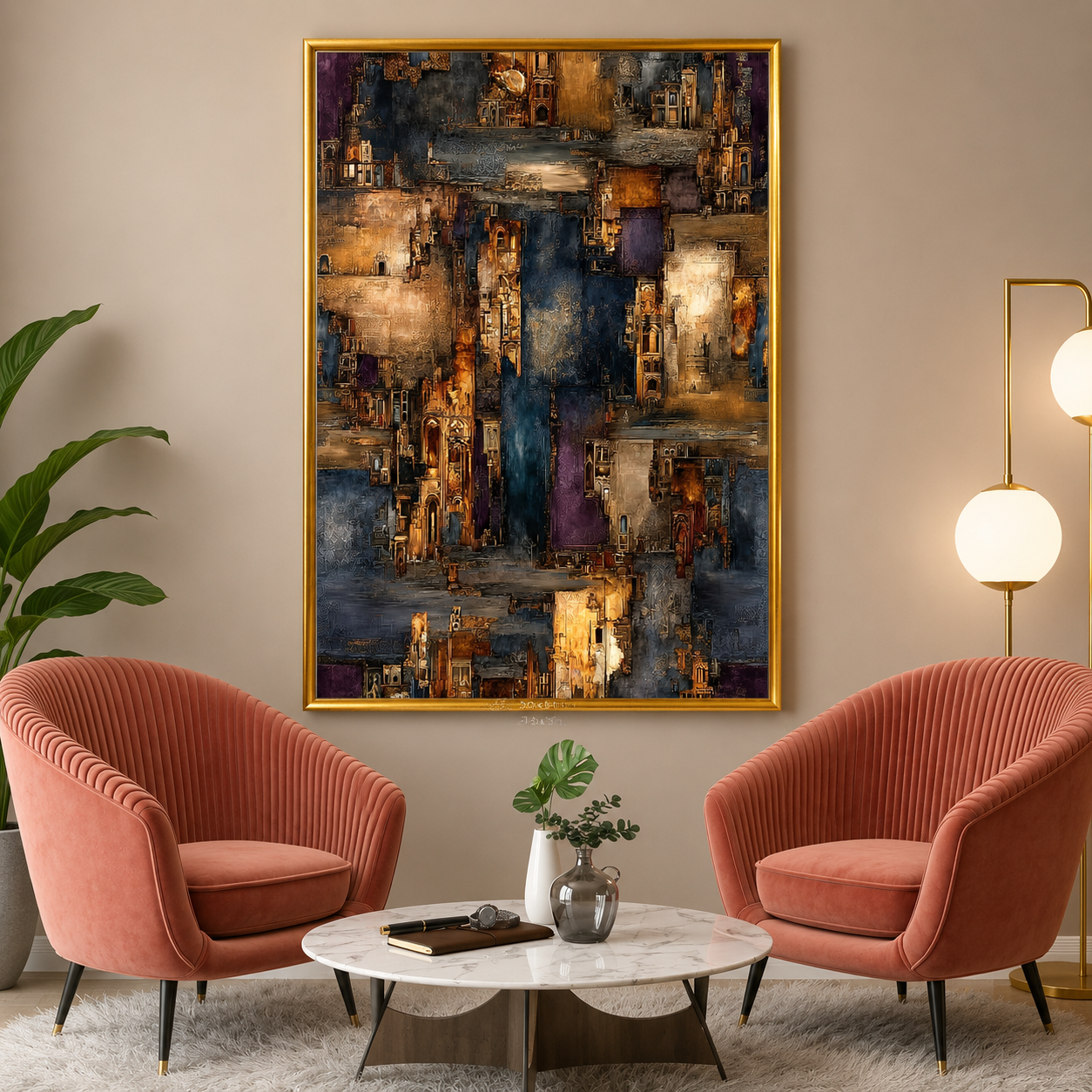 Abstract Cityscape Canvas Wall Art Modern Vertical Painting Decor
