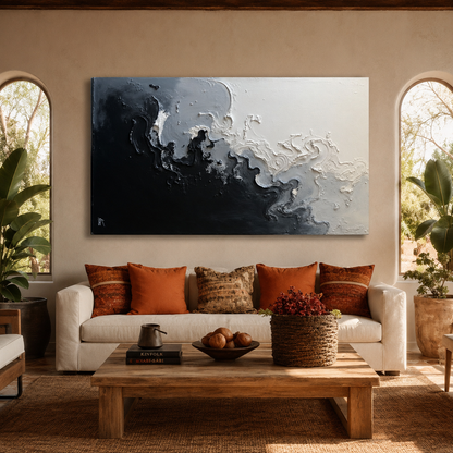 Black White Abstract Canvas Wall Art Modern Textured Painting Decor