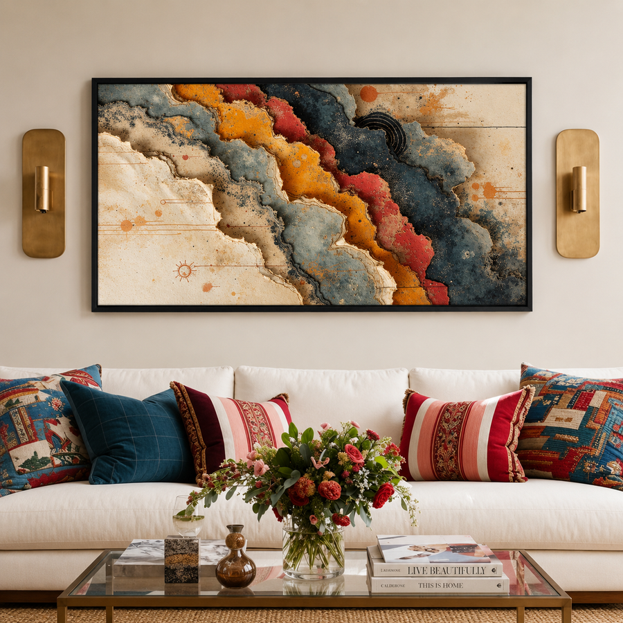 Colorful Abstract Canvas Wall Art Modern Geometric Living Room Decor