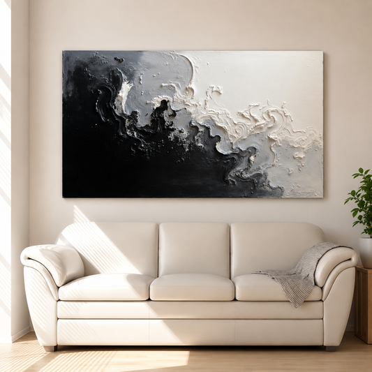 Black White Abstract Canvas Wall Art Modern Textured Painting Decor