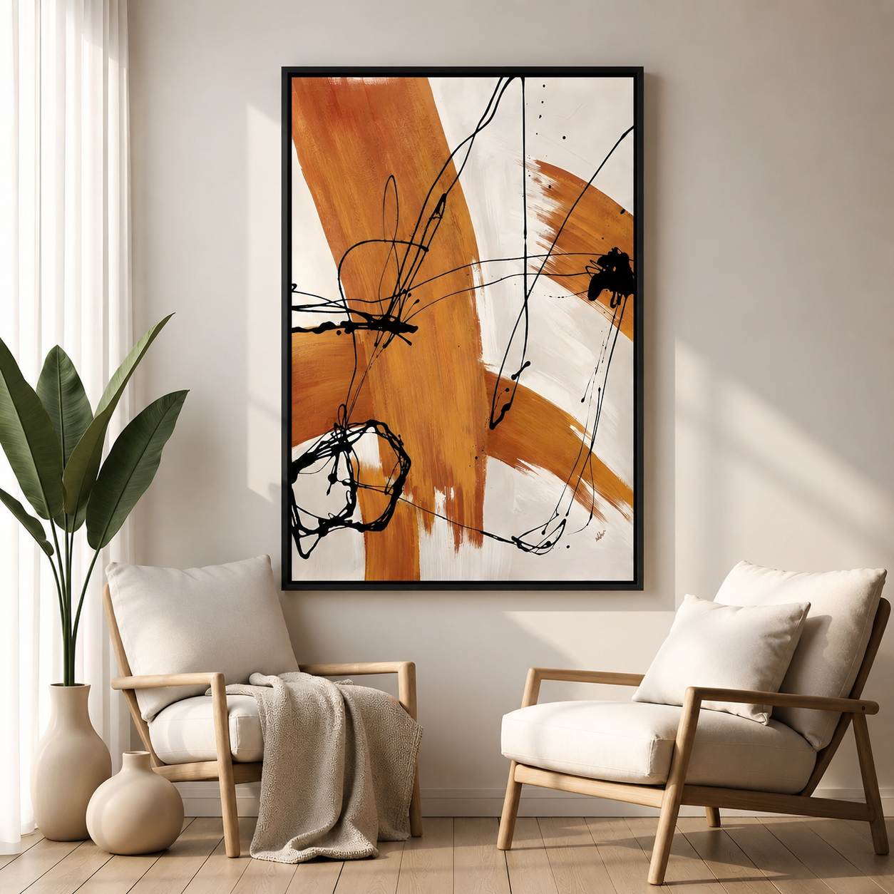 Modern Abstract Canvas Wall Art Brown Beige Contemporary Painting Decor