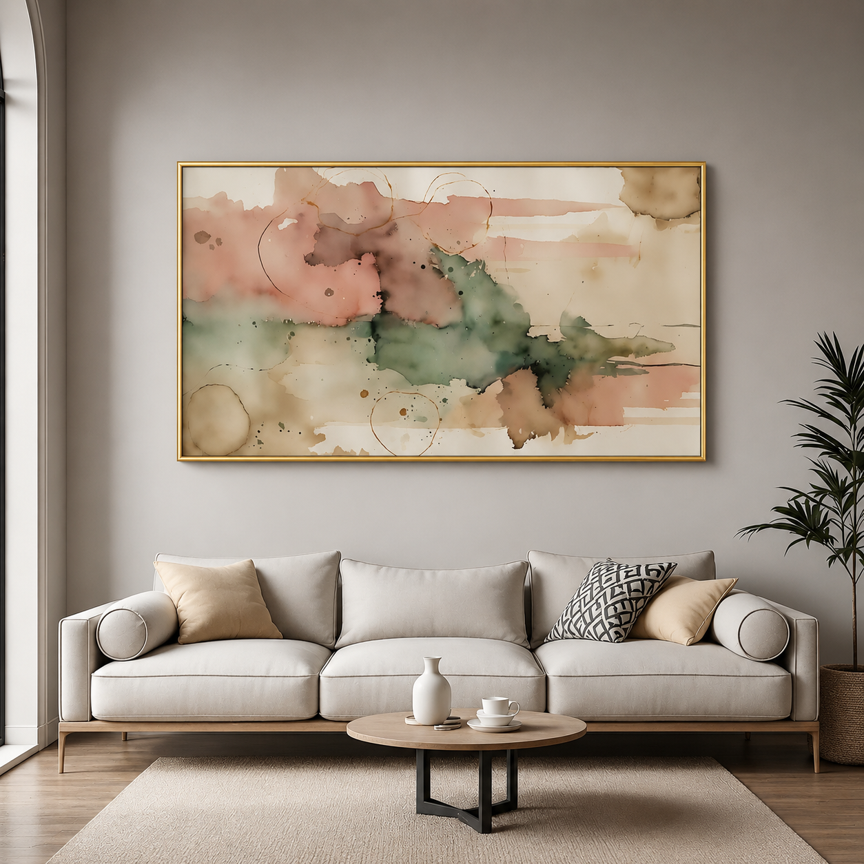 Pastel Abstract Watercolor Canvas Wall Art Modern Neutral Home Decor