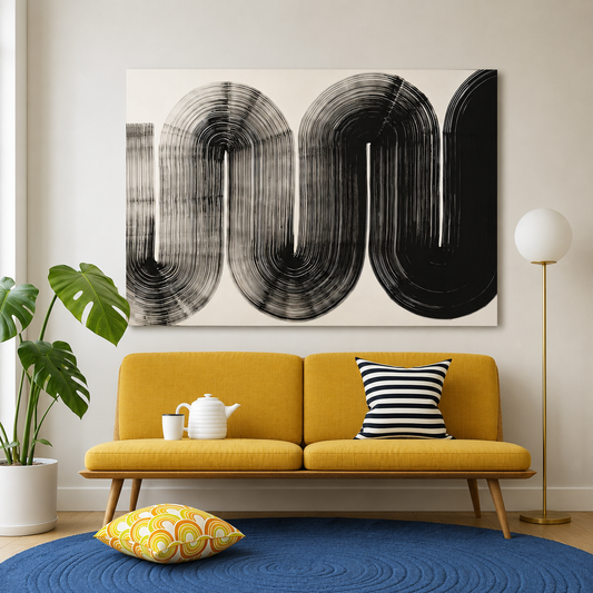 Black White Abstract Canvas Wall Art Modern Minimalist Painting Decor