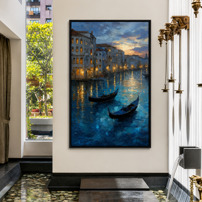 Venice Canal Canvas Wall Art Gondola Evening Cityscape Painting