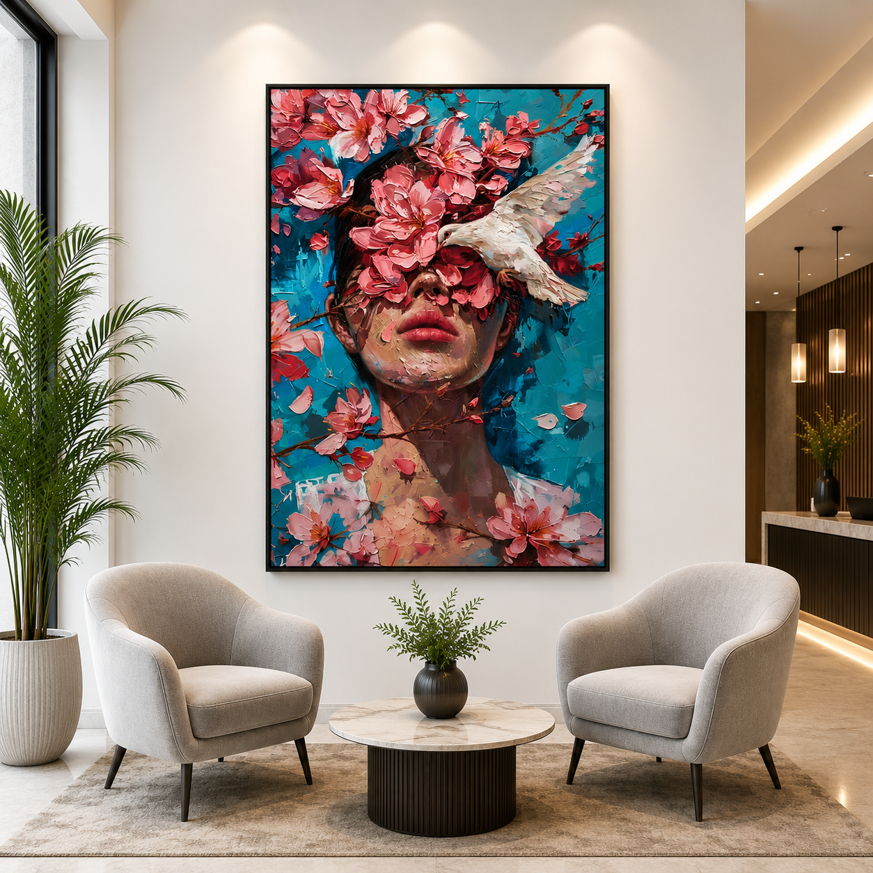 Cherry Blossom Woman Canvas Wall Art