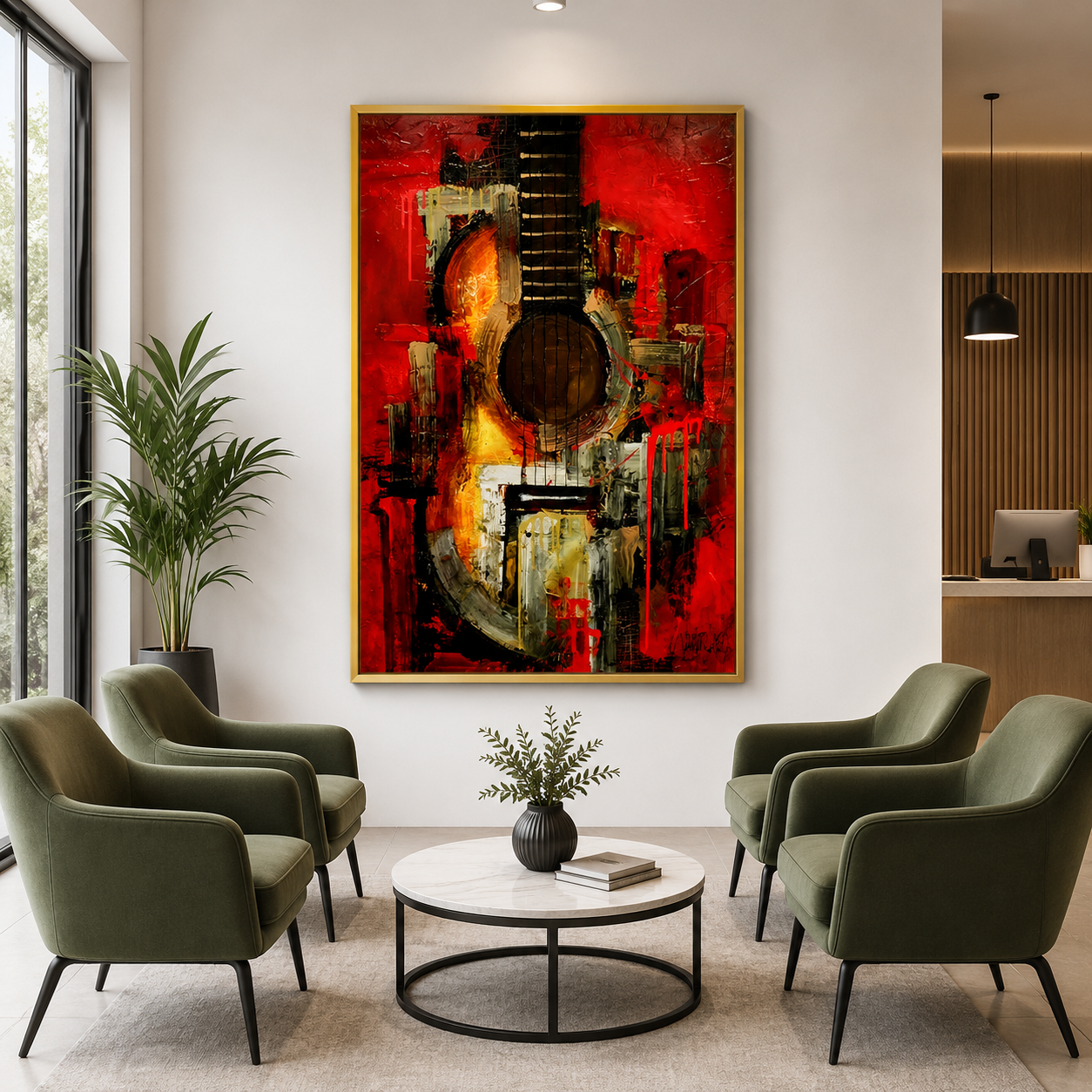 Abstract Red Guitar Canvas Wall Art