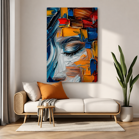 Abstract Woman Portrait Canvas Wall Art Colorful Modern Face Painting