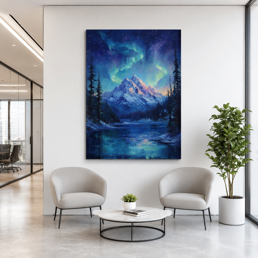 Aurora Mountain Lake Canvas Wall Art