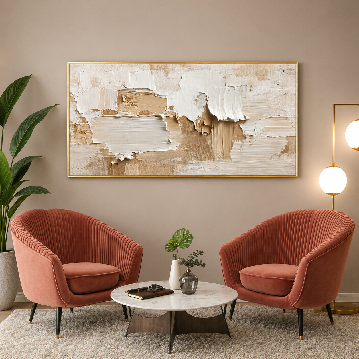 Beige Textured Abstract Canvas Wall Art Modern Minimalist Home Decor