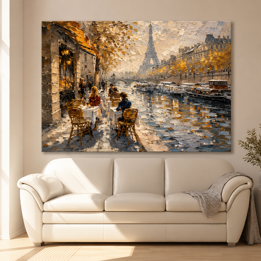 Paris Riverside Cafe Canvas Wall Art for Living Room Home Decor