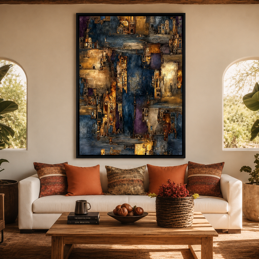 Abstract Cityscape Canvas Wall Art Modern Vertical Painting Decor