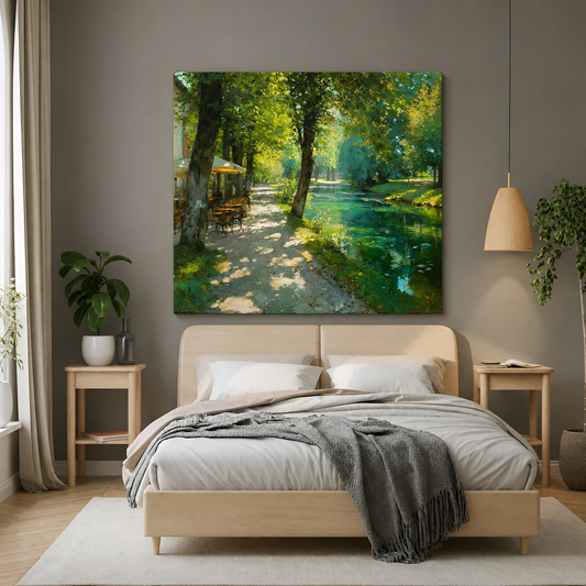 Riverside Park Canvas Wall Art Peaceful Nature Landscape Painting