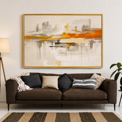 Orange White Abstract Canvas Wall Art for Modern Living Room Decor