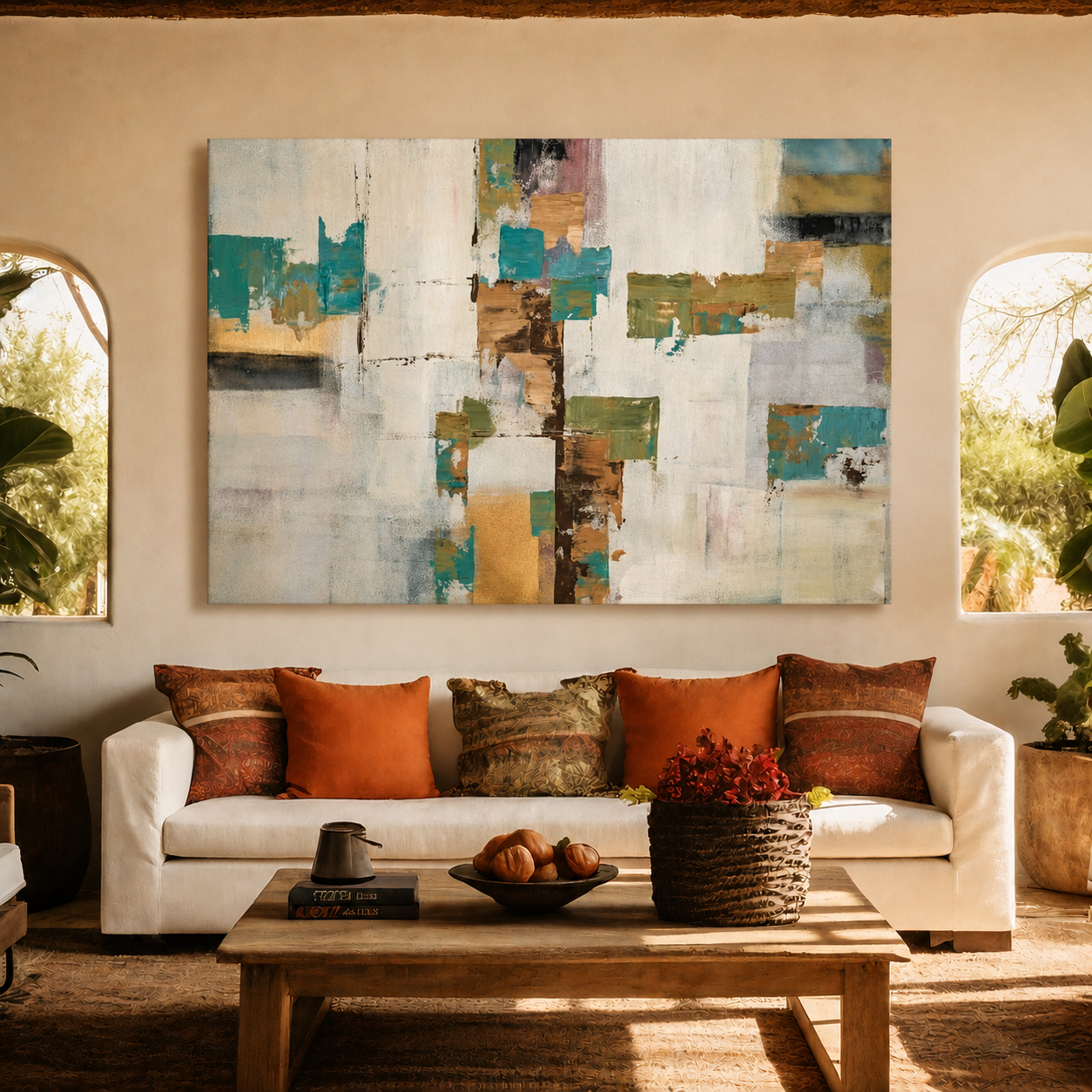 Modern Teal Gold Abstract Canvas Wall Art for Living Room Decor