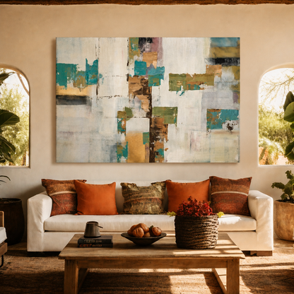 Modern Teal Gold Abstract Canvas Wall Art for Living Room Decor