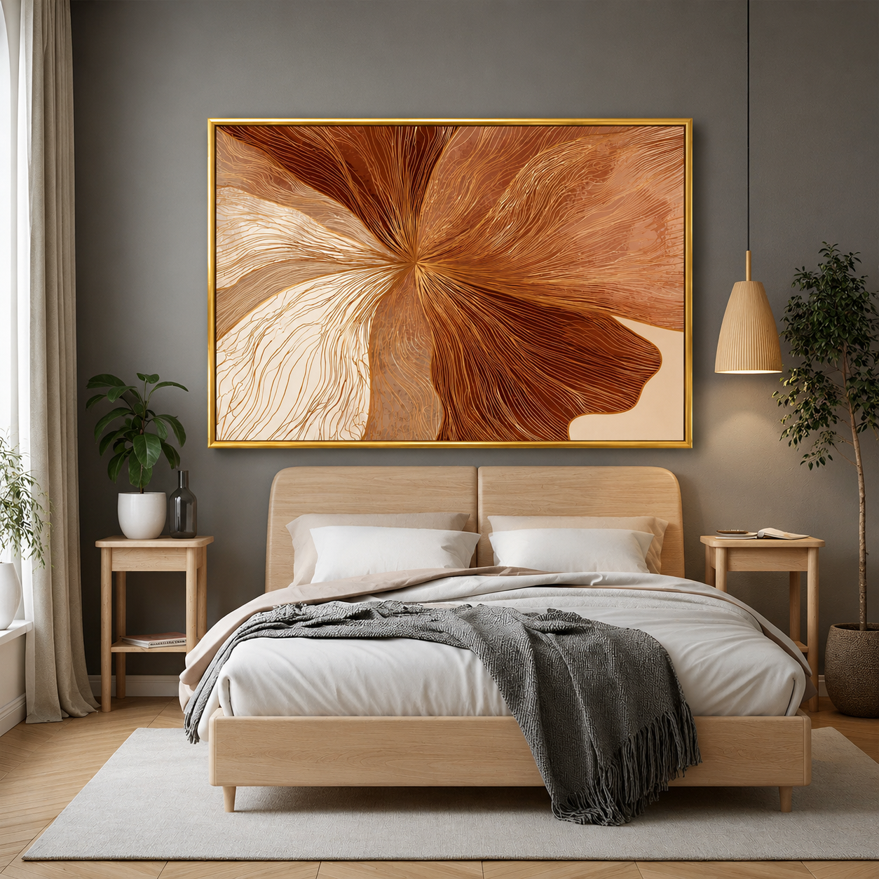 Brown Beige Abstract Canvas Wall Art for Modern Living Room Decor