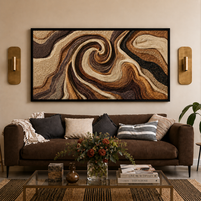 Brown Abstract Swirl Canvas Wall Art Modern Textured Wall Decor