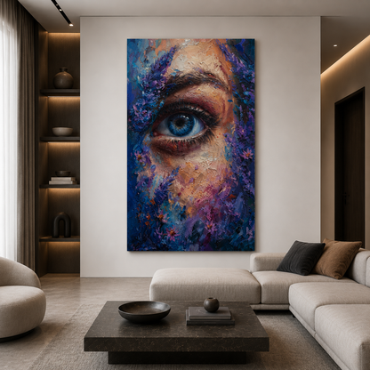Abstract Eye Canvas Wall Art Blue Floral Portrait Painting for Decor