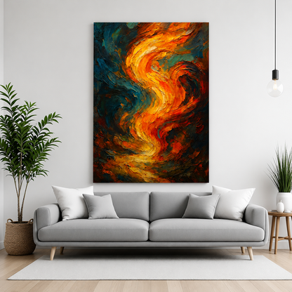 Abstract Fire Flow Canvas Wall Art Modern Vertical Painting Decor