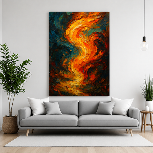 Abstract Fire Flow Canvas Wall Art Modern Vertical Painting Decor