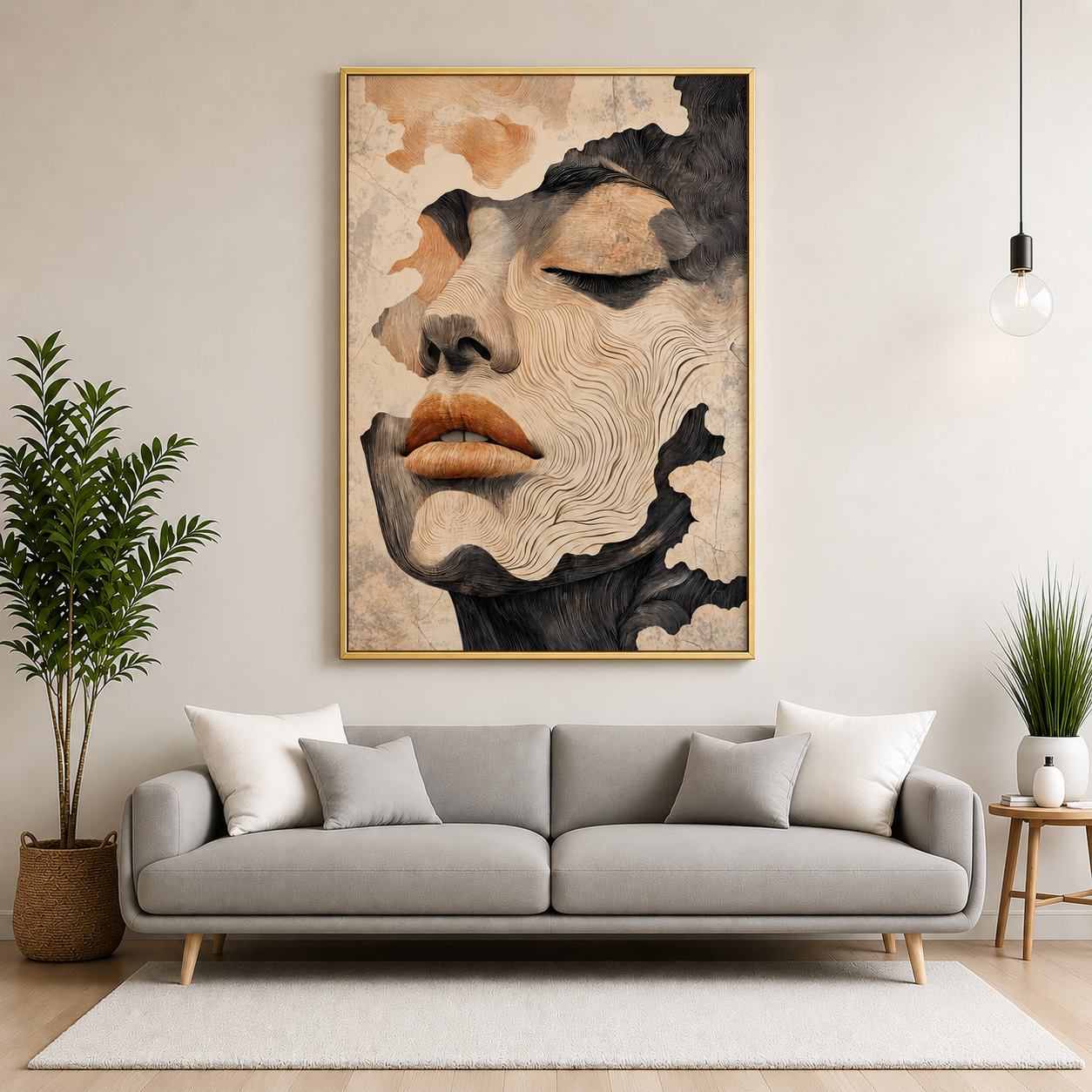 Abstract Woman Face Canvas Wall Art Modern Portrait Painting Decor
