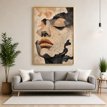 Abstract Woman Face Canvas Wall Art Modern Portrait Painting Decor