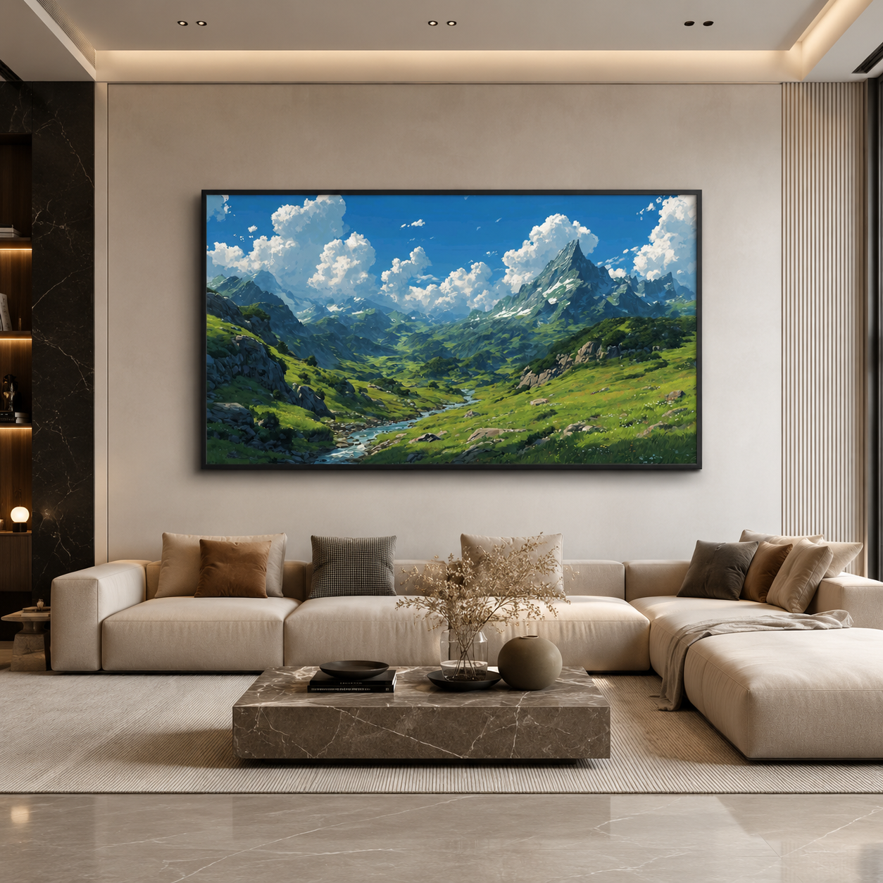 Majestic Mountain Valley Panorama Canvas Wall Art for Home Decor